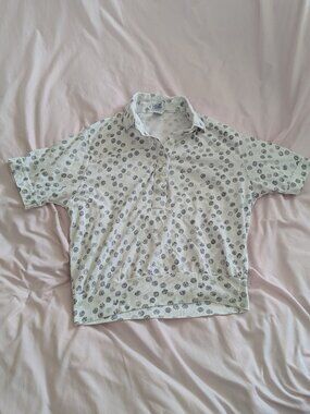 Leon Levin White Dot Polo Top M Made in Hong Kong